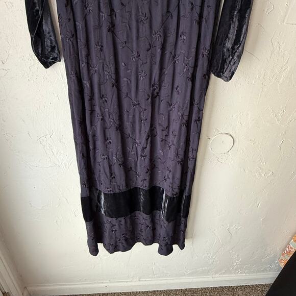 Johnny Was Oversized Small Vintage 90s Blue Whimsigoth Velvet Maxi Floral Dress - Picture 3 of 10